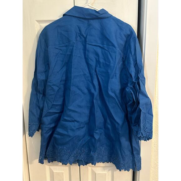 Jones New York 100 % Linen Embroidered Floral Button Down Shirt Blue 3X Plus - Picture 8 of 9